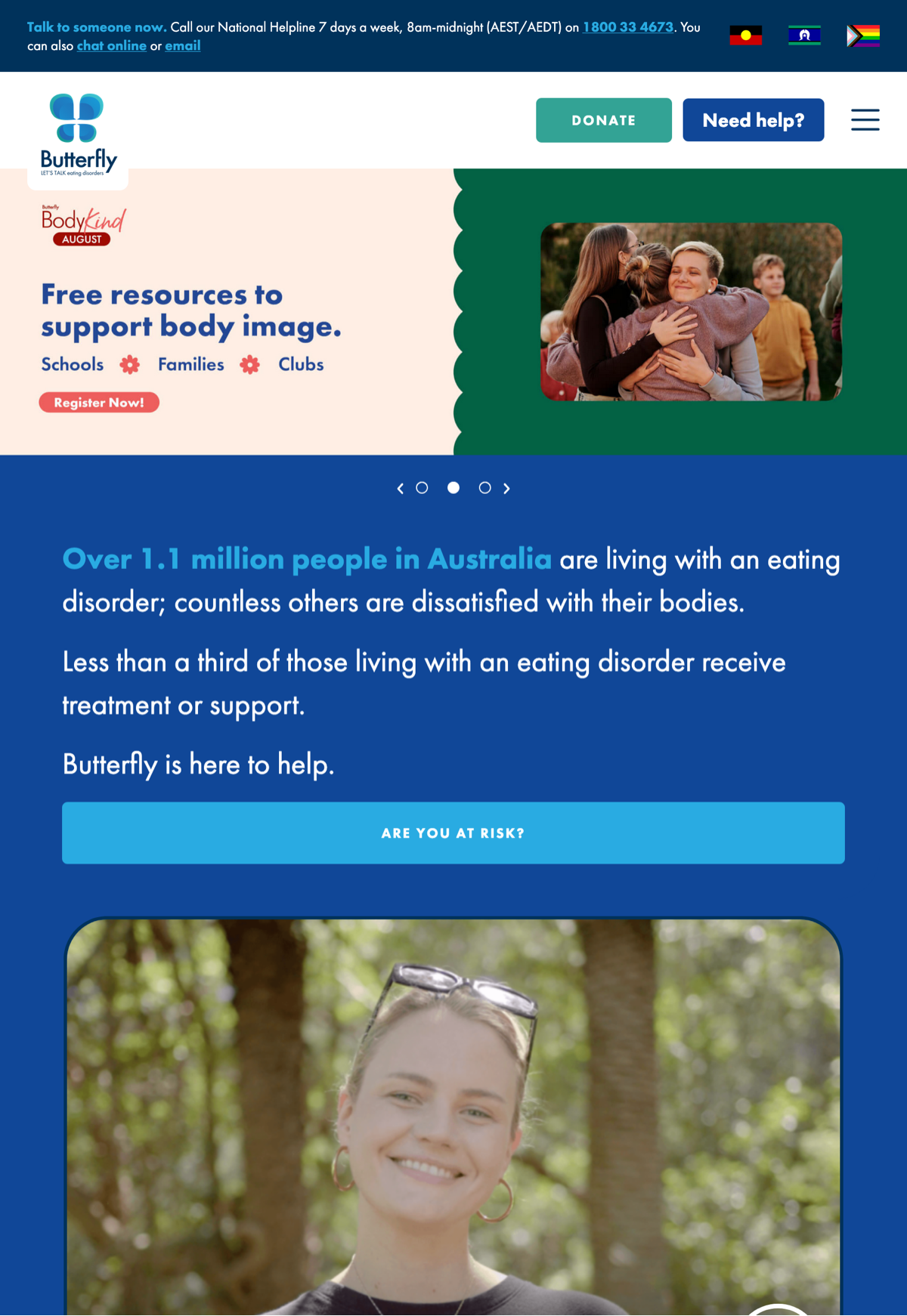 Butterfly Foundation homepage responsive view
