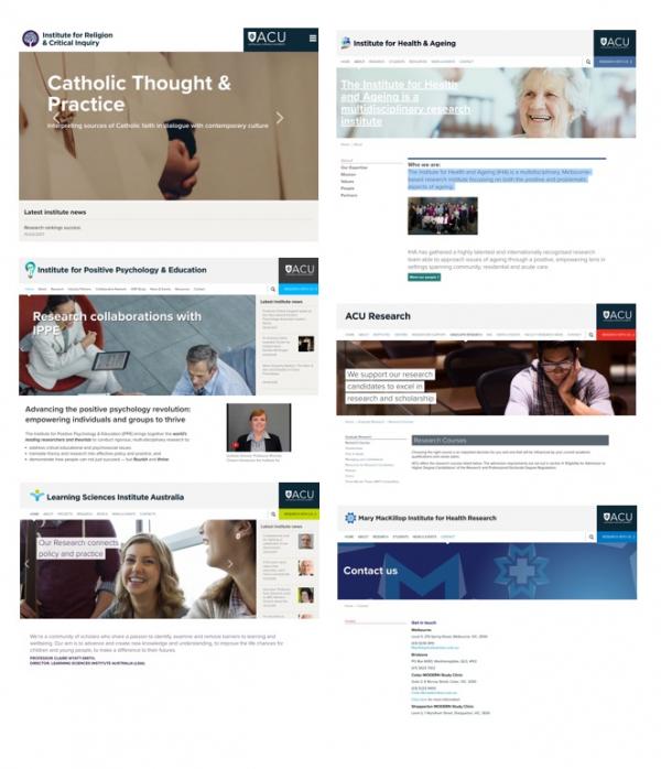 Six university research institute websites built on one shared WordPress multisite design